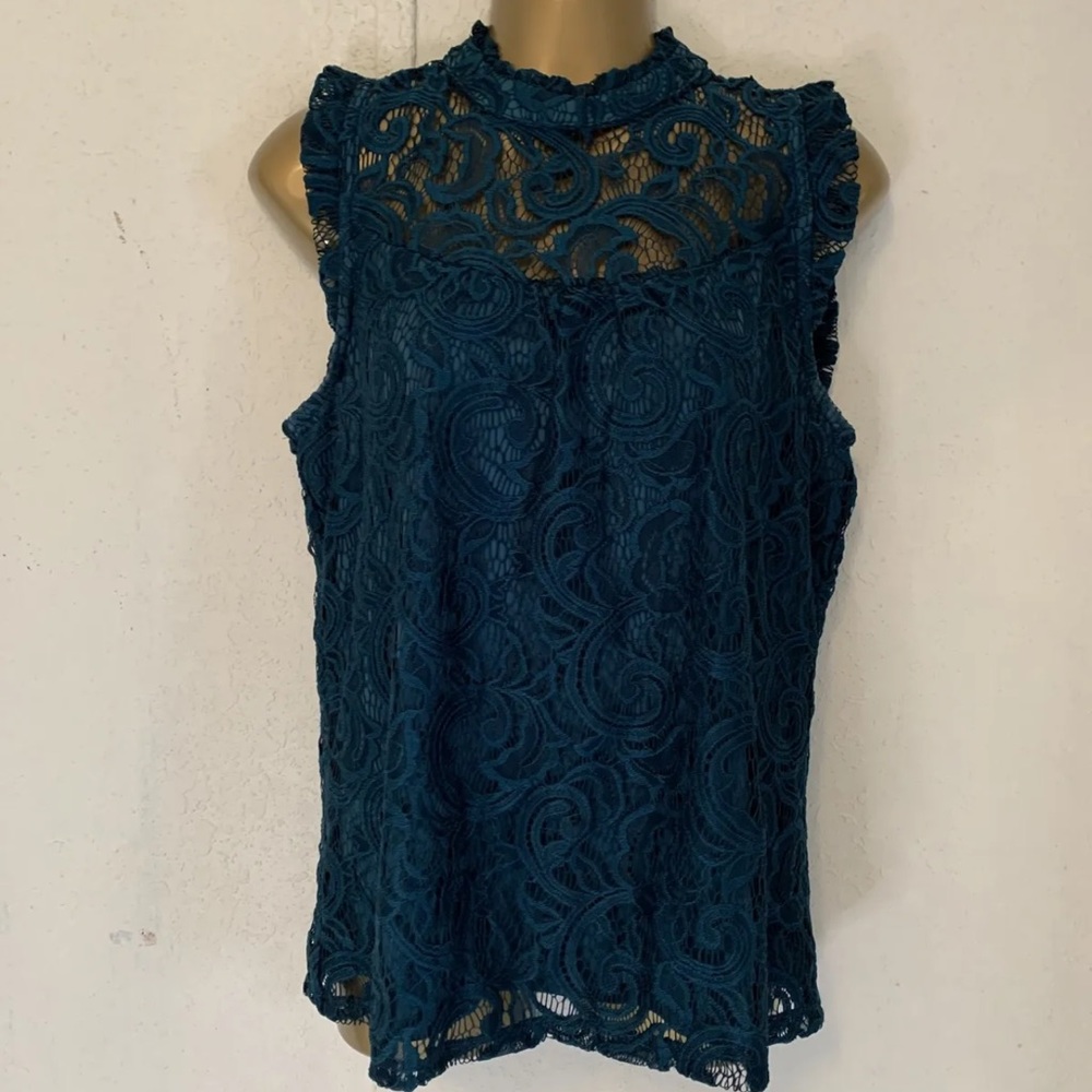 Heart & Soul Womens Size  Xl Turquoise Blouse Gathered Sleeveless